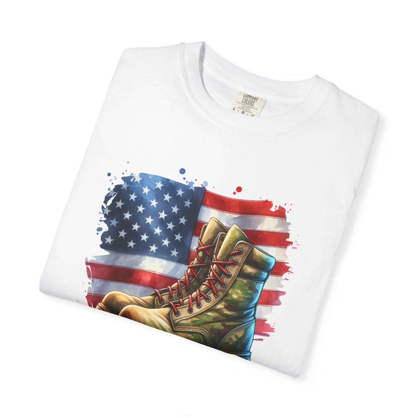 Patriotic Boot Print T-Shirt | Unisex Garment-Dyed Tee for Veterans, Casual Wear, Memorial Day, Independence Day, Gift for Outdoorsmen