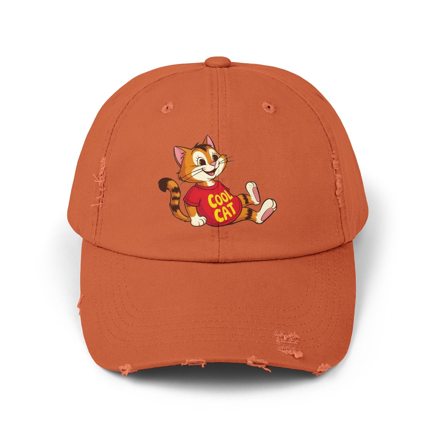 Cool Cat Distressed Cap, Unisex Trendy Hat, Fun Cat Lover Gift, Comfortable Casual Wear, Cat-Themed Accessories