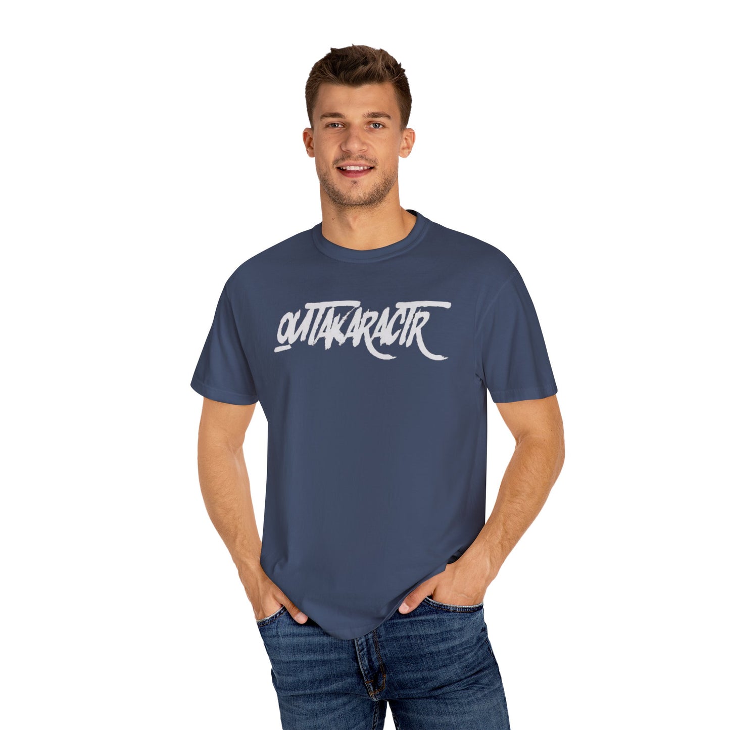 Unisex Garment-Dyed T-Shirt with 'OutaKaRaCtR ' Design - Casual Style for Everyday Wear