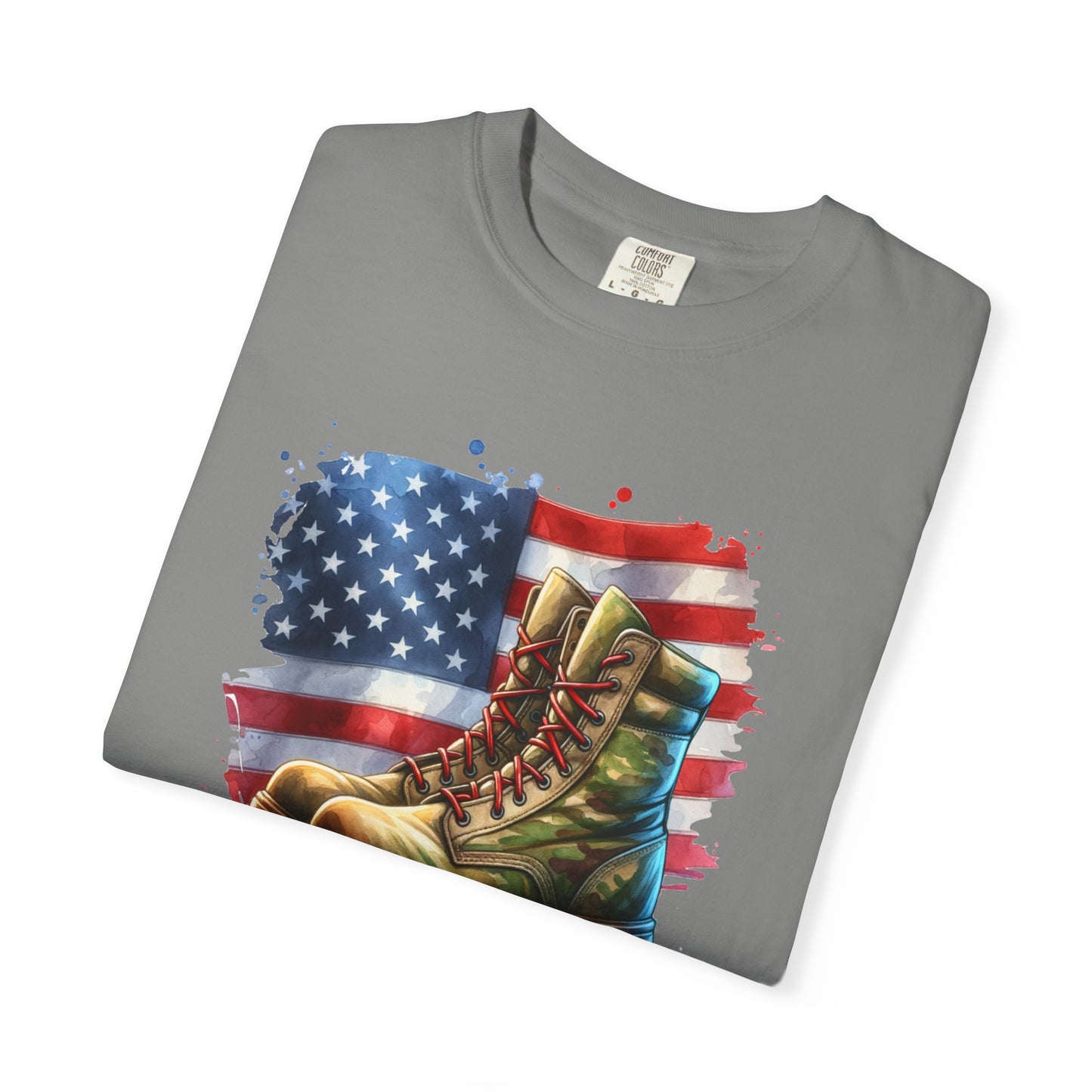 Patriotic Boot Print T-Shirt | Unisex Garment-Dyed Tee for Veterans, Casual Wear, Memorial Day, Independence Day, Gift for Outdoorsmen