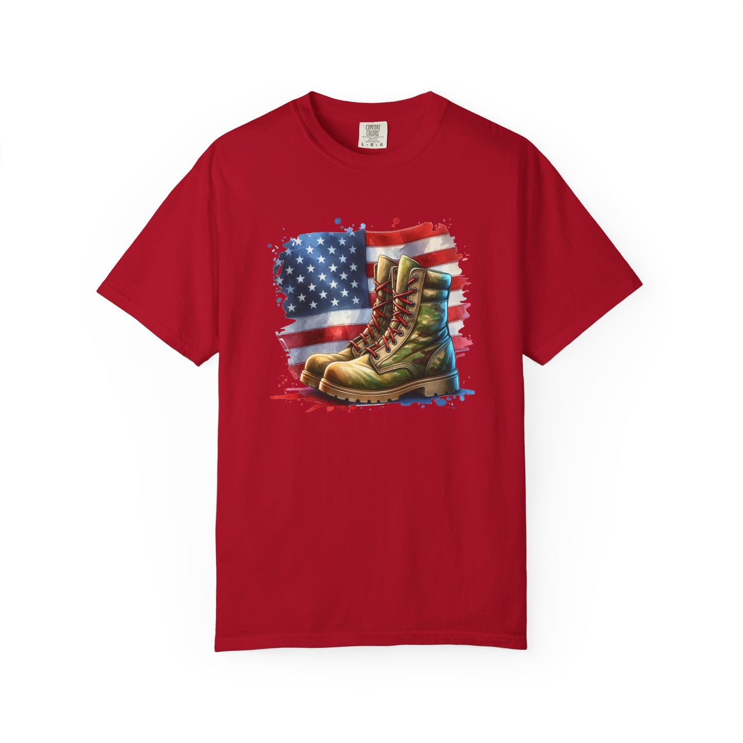 Patriotic Boot Print T-Shirt | Unisex Garment-Dyed Tee for Veterans, Casual Wear, Memorial Day, Independence Day, Gift for Outdoorsmen
