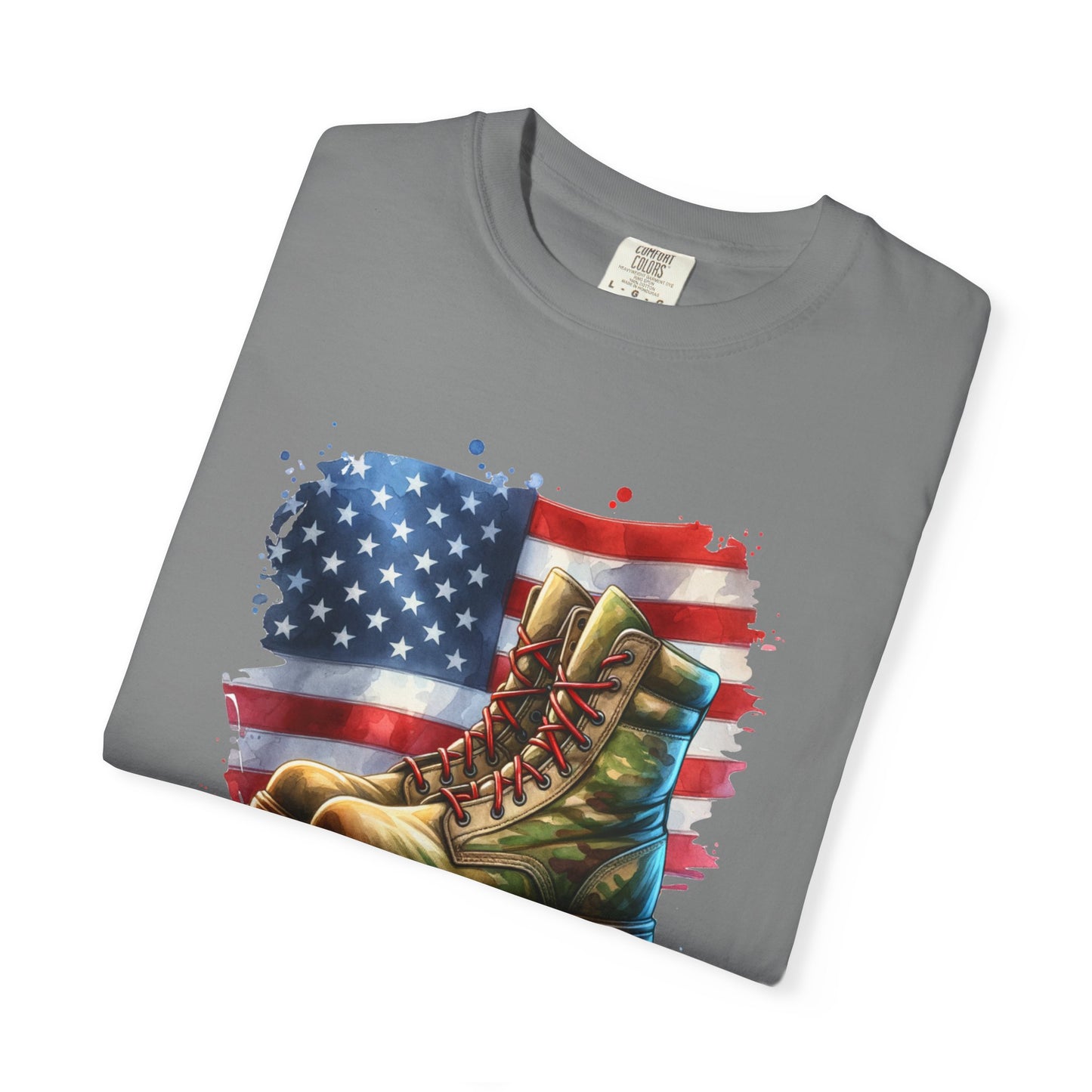 Patriotic Boot Print T-Shirt | Unisex Garment-Dyed Tee for Veterans, Casual Wear, Memorial Day, Independence Day, Gift for Outdoorsmen