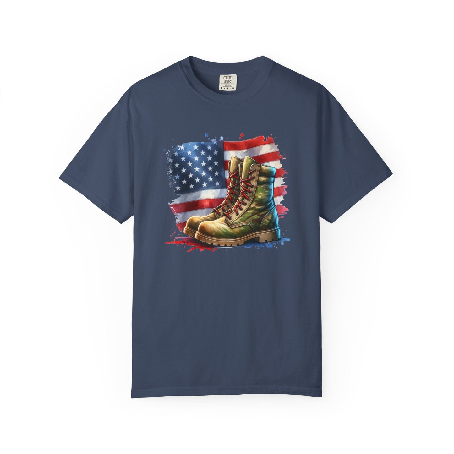 Patriotic Boot Print T-Shirt | Unisex Garment-Dyed Tee for Veterans, Casual Wear, Memorial Day, Independence Day, Gift for Outdoorsmen