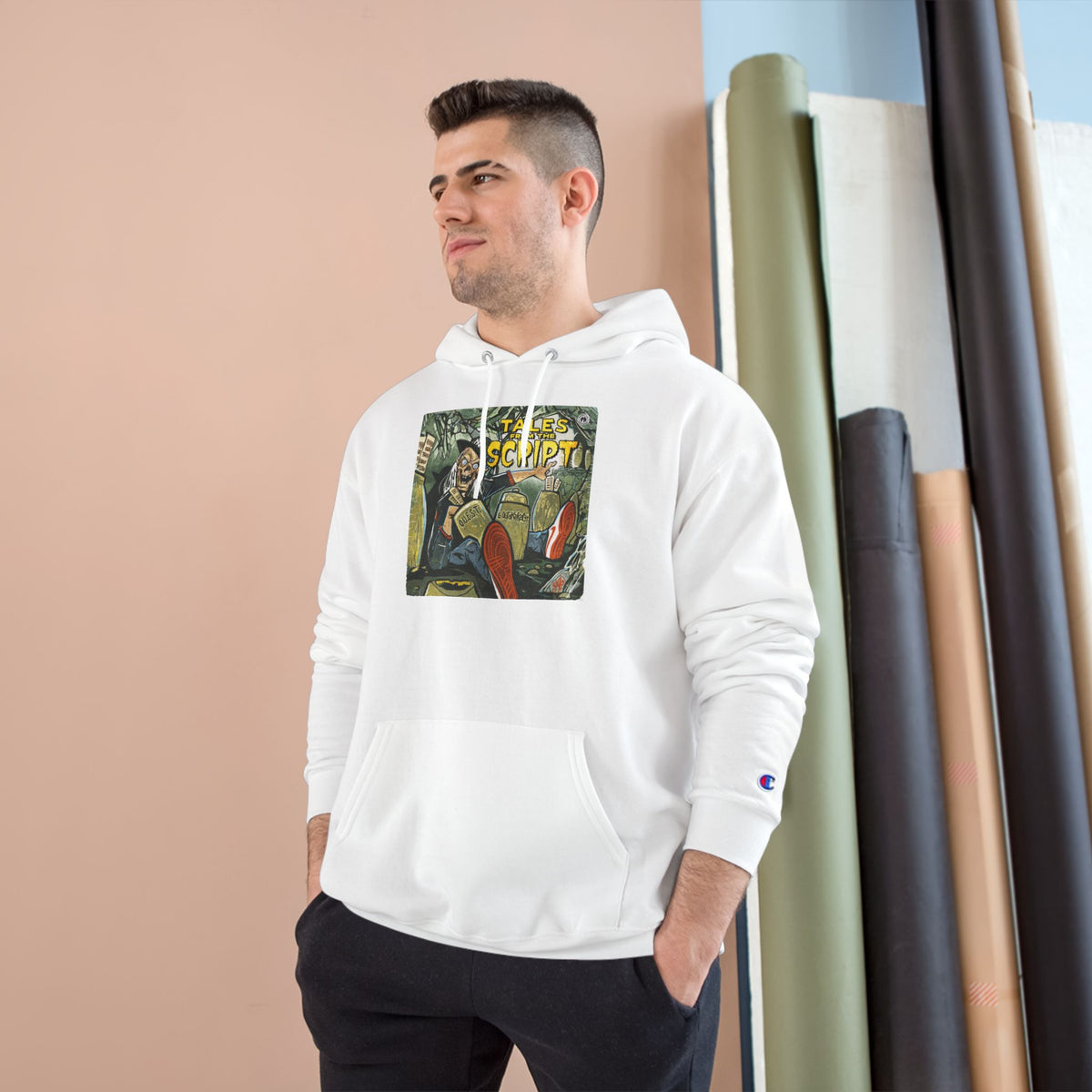Champion Hoodie with Vintage 'Take Script' Graphic - Retro Art Pullover