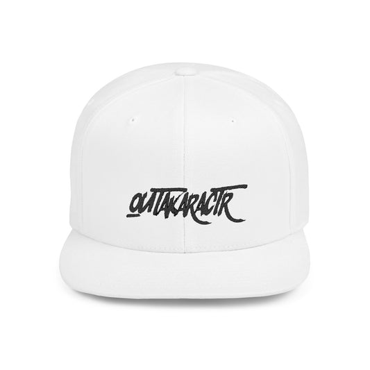 Embroidery "OuTaKaRaCtR " Stylish Outta Character Flat Bill Snapback Cap - Trendy White Hat for Fashion Lovers