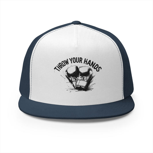 Trendy 5 Panel Trucker Cap - 'Throw Your Hands' Design, Perfect for Festivals, Casual Outings, Unisex Gift, Summer Style