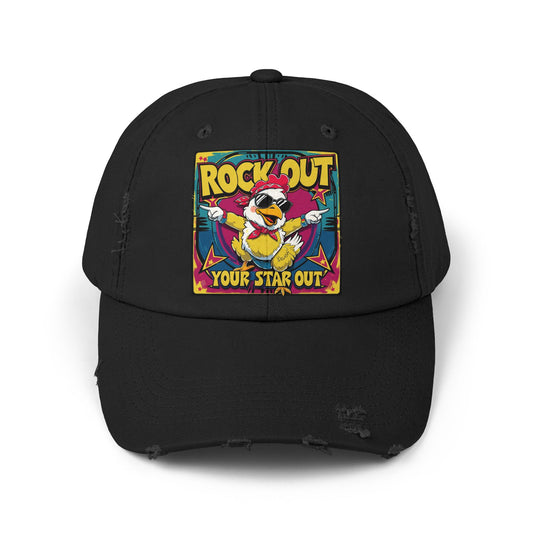 Rock Out Distressed Cap, Vintage Music Hat, Unisex Hat, Casual Style Cap, Concert Accessory, Gift for Music Lovers