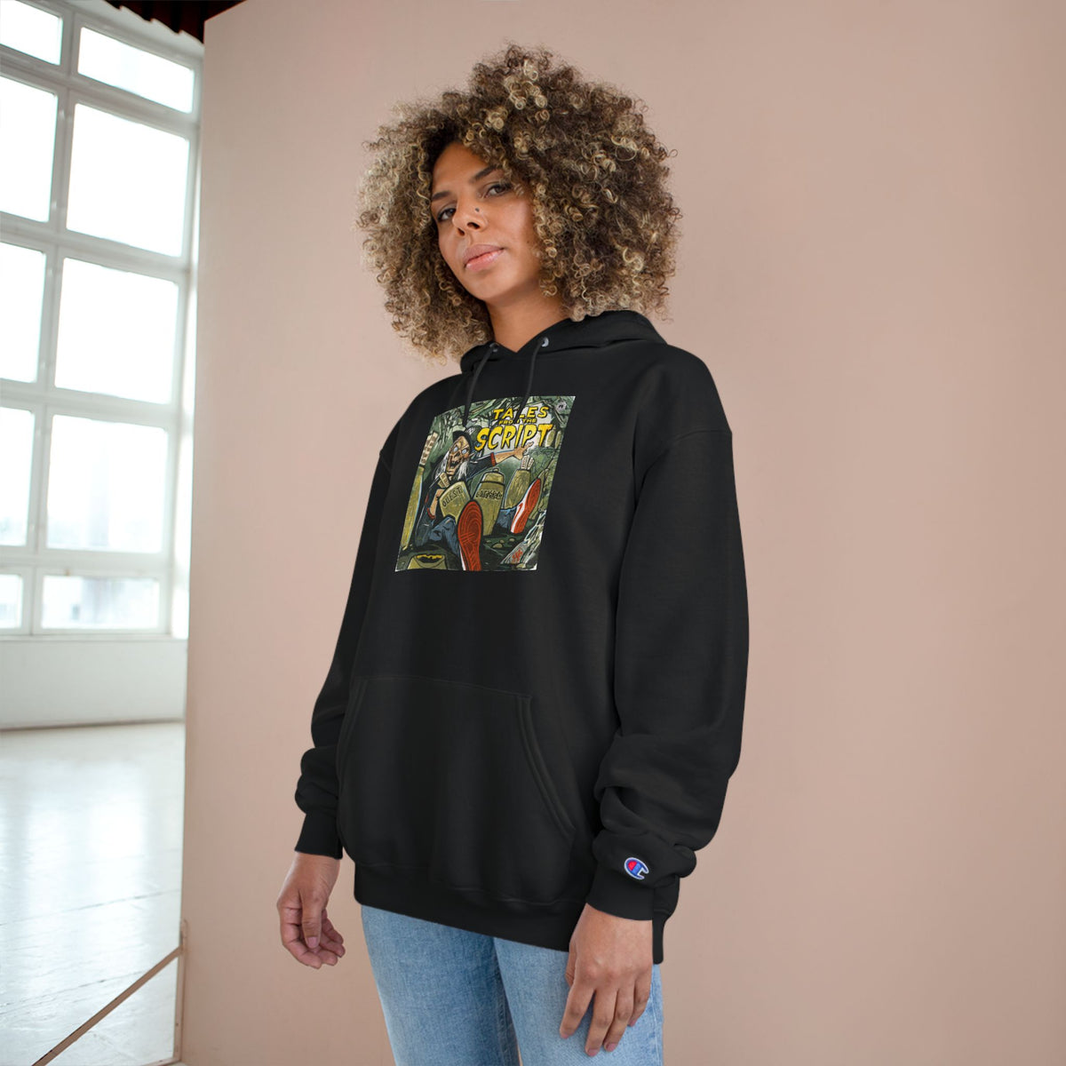 Champion Hoodie with Vintage 'Take Script' Graphic - Retro Art Pullover