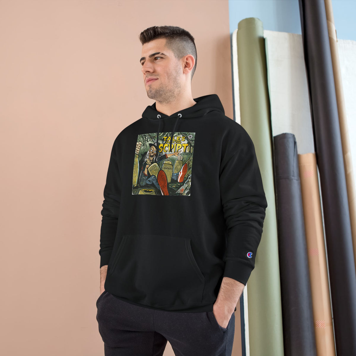 Champion Hoodie with Vintage 'Take Script' Graphic - Retro Art Pullover