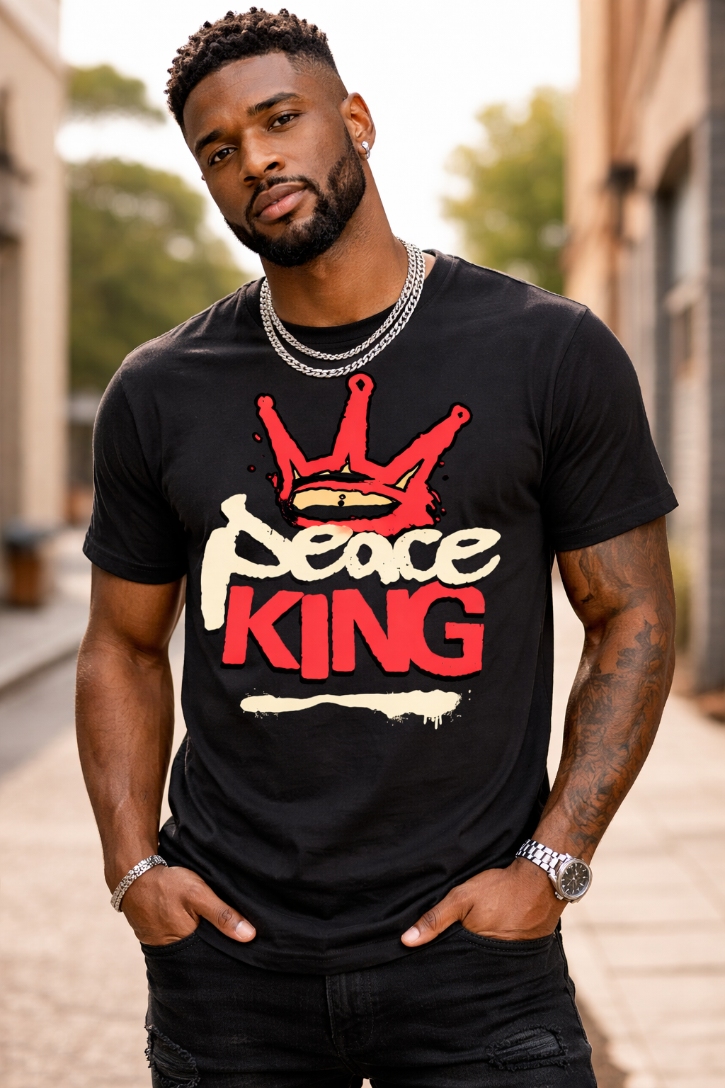 Peace King T-Shirt — Streetwear Graphic Tee with Red Crown Design