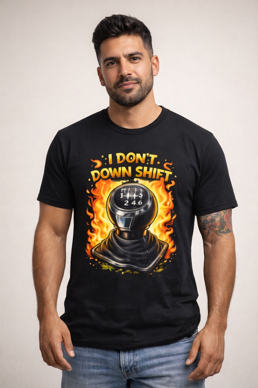 I Don't Downshift Gearshift T‑Shirt — Manual Transmission Car Lover Tee