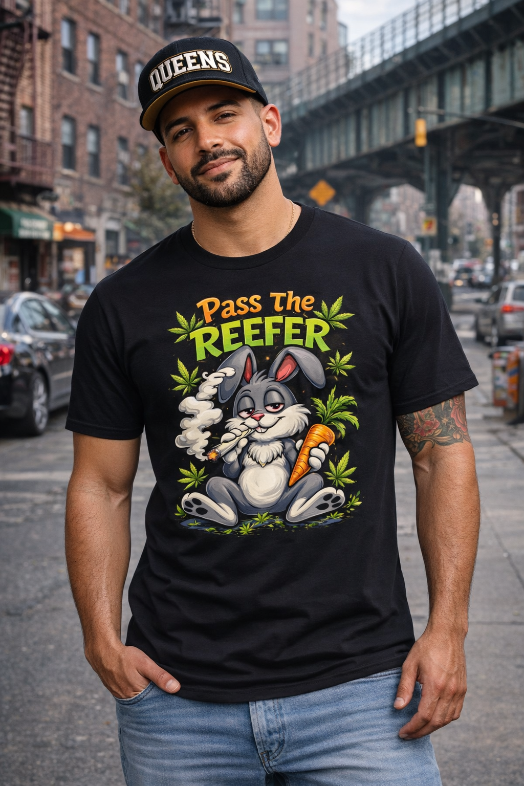 Pass The Reefer Bunny T-Shirt - Funny Stoner Rabbit Cannabis Tee