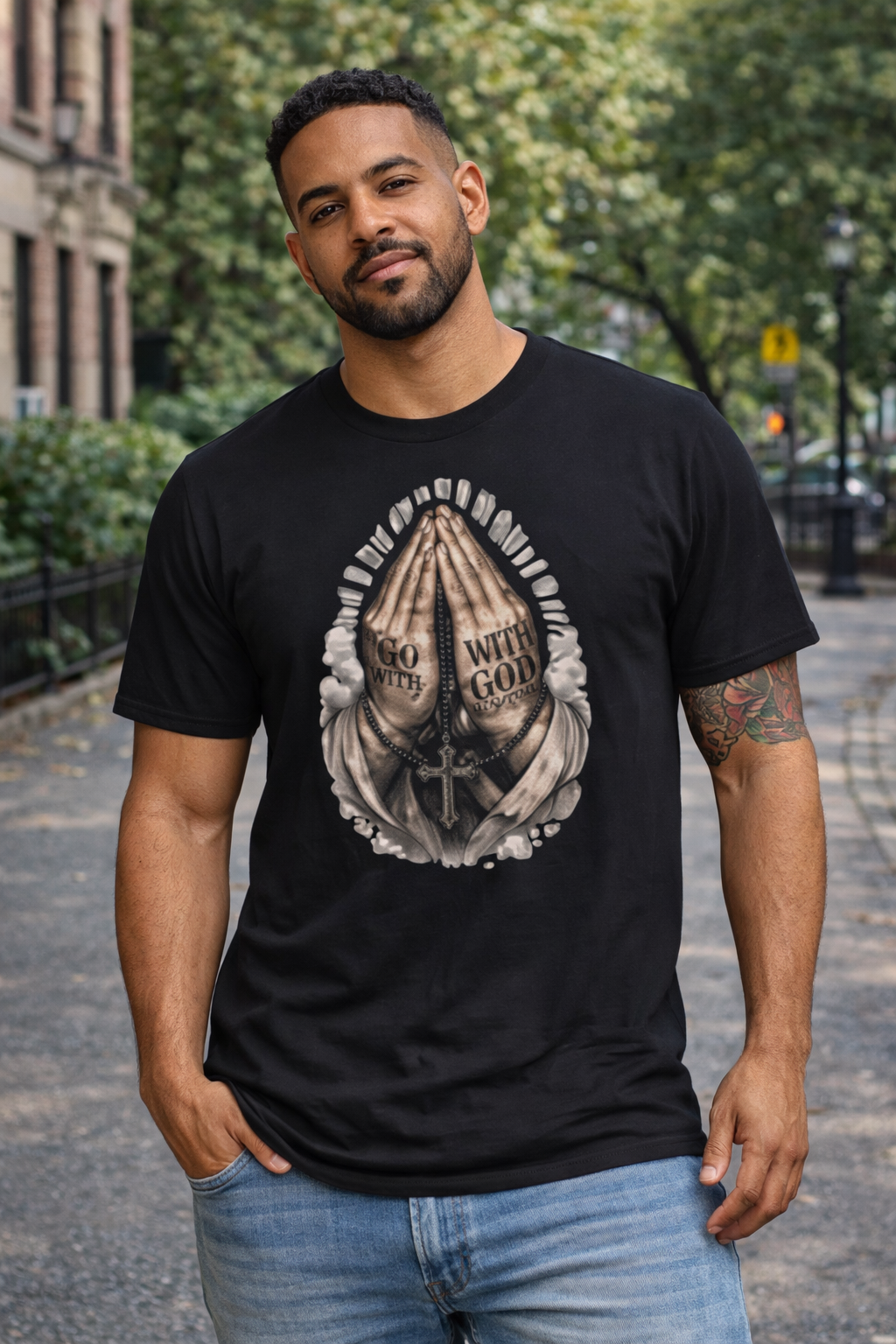 Praying Hands T-Shirt — "God Will Go" Religious Faith Graphic Tee