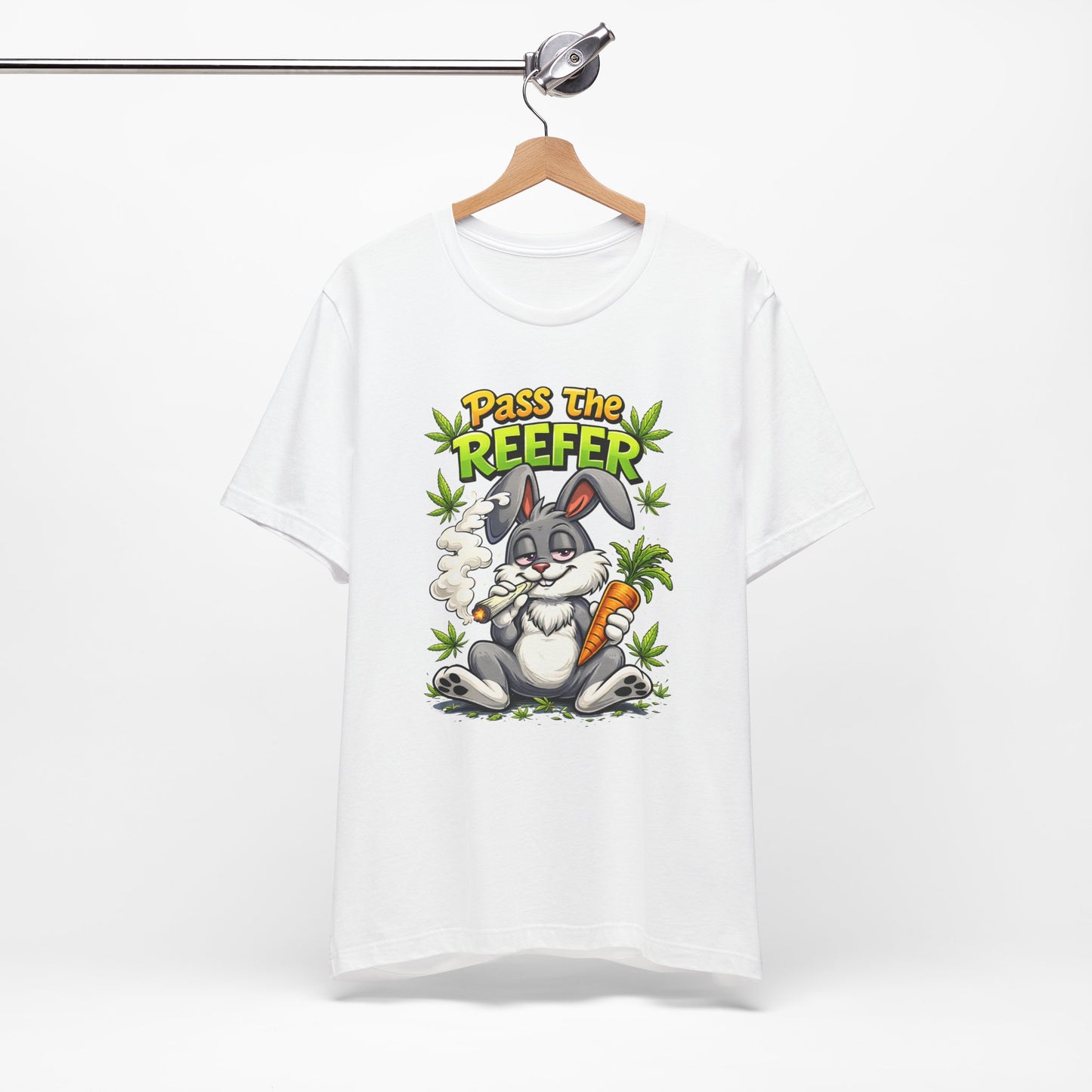 Pass The Reefer Bunny T-Shirt - Funny Stoner Rabbit Cannabis Tee