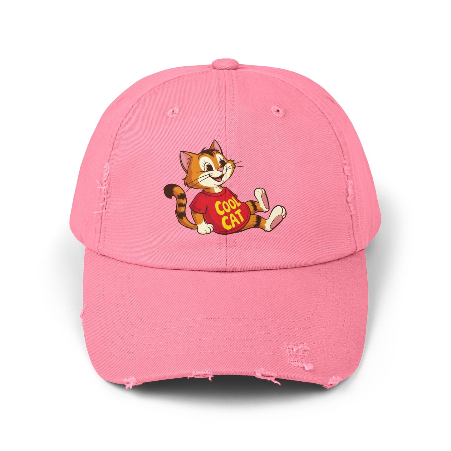 Cool Cat Distressed Cap, Unisex Trendy Hat, Fun Cat Lover Gift, Comfortable Casual Wear, Cat-Themed Accessories