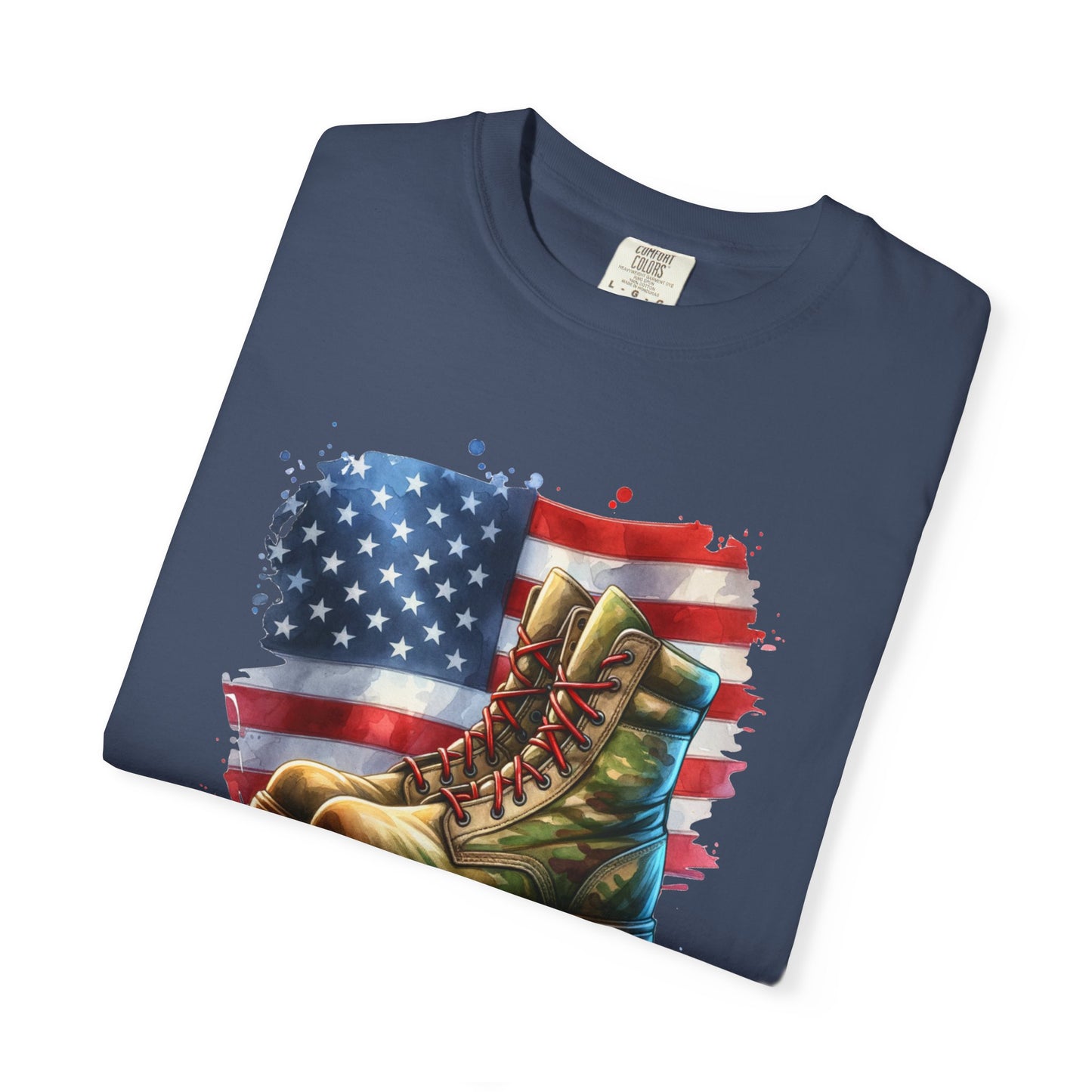 Patriotic Boot Print T-Shirt | Unisex Garment-Dyed Tee for Veterans, Casual Wear, Memorial Day, Independence Day, Gift for Outdoorsmen