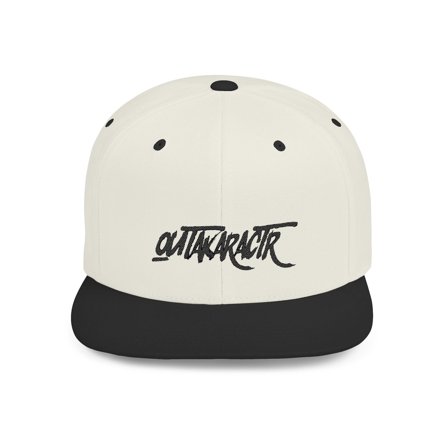 Embroidery "OuTaKaRaCtR " Stylish Outta Character Flat Bill Snapback Cap - Trendy White Hat for Fashion Lovers
