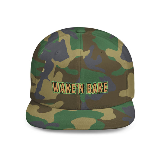 Trendy Flat Bill Snapback Hat, Wake 'N Bake Cap, Gift for Stoners, Casual Wear, Street Style